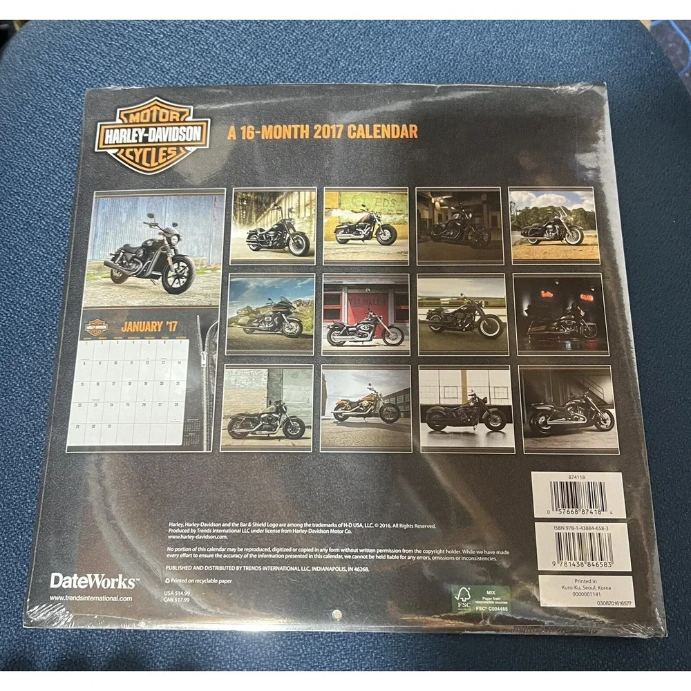 HARLEY-DAVIDSON‎ MOTOR CYCLES  / 2017 16 Month Wall Calendar (Sealed)